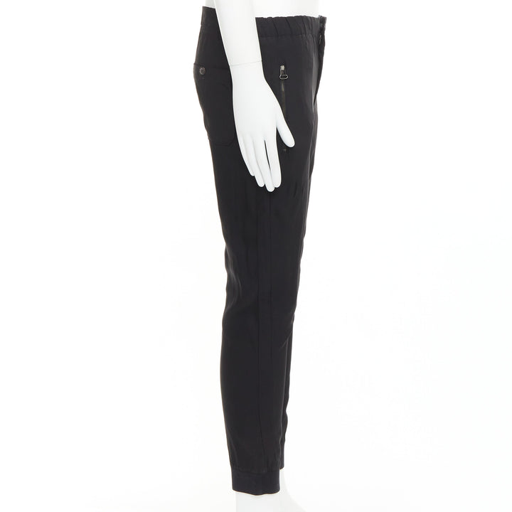 LANVIN black silver zip pocket mid waist tapered jogger pants FR46 S