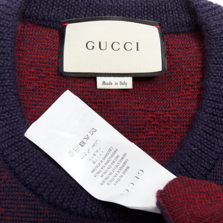 GUCCI GG Jacquard purple red wool alpaca monogram knit sweater
