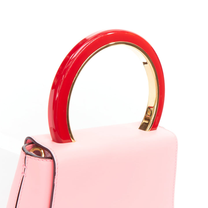 MARNI Pannier red resin handle pink leather flap crossbody bag