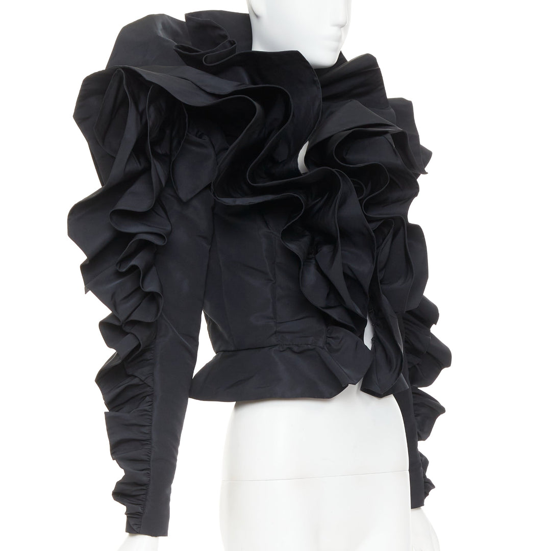 ALEXANDRE VAUTHIER COUTURE black sculptural ruffles peplum cropped blazer jacket