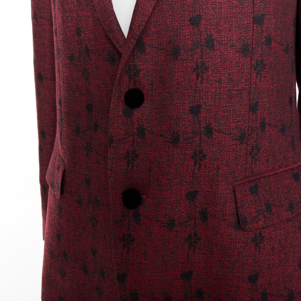ETRO wine red velvet trim wool silk single breasted floral blazer IT52 XL