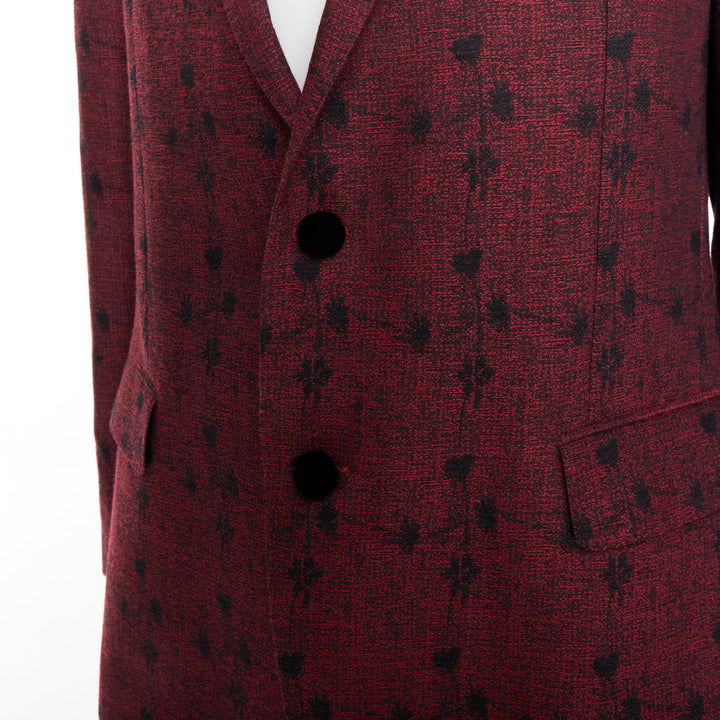 ETRO wine red velvet trim wool silk single breasted floral blazer IT52 XL