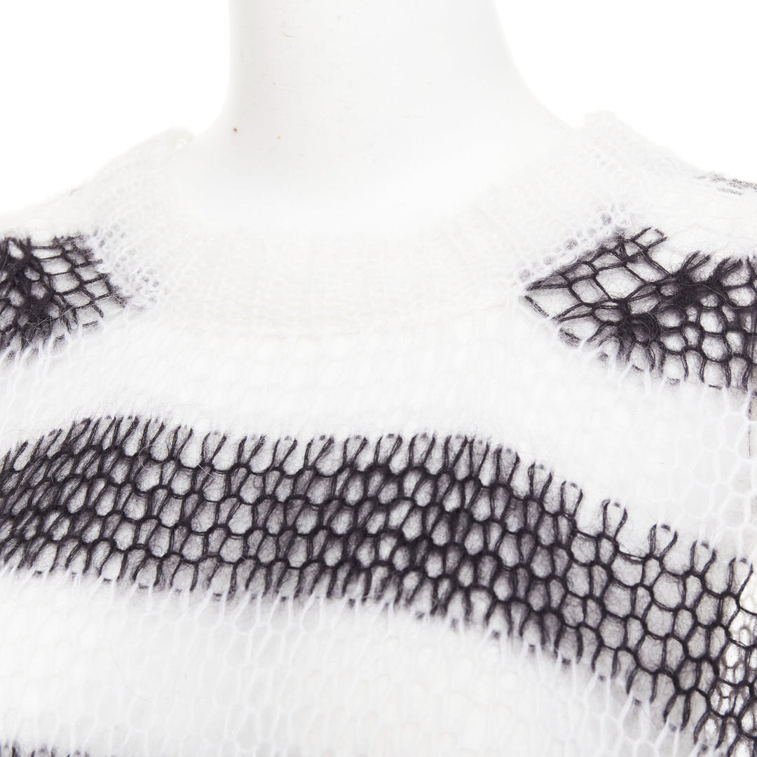 DIOR 2019 black white open knit mohair striped oversized sweater FR40 L
