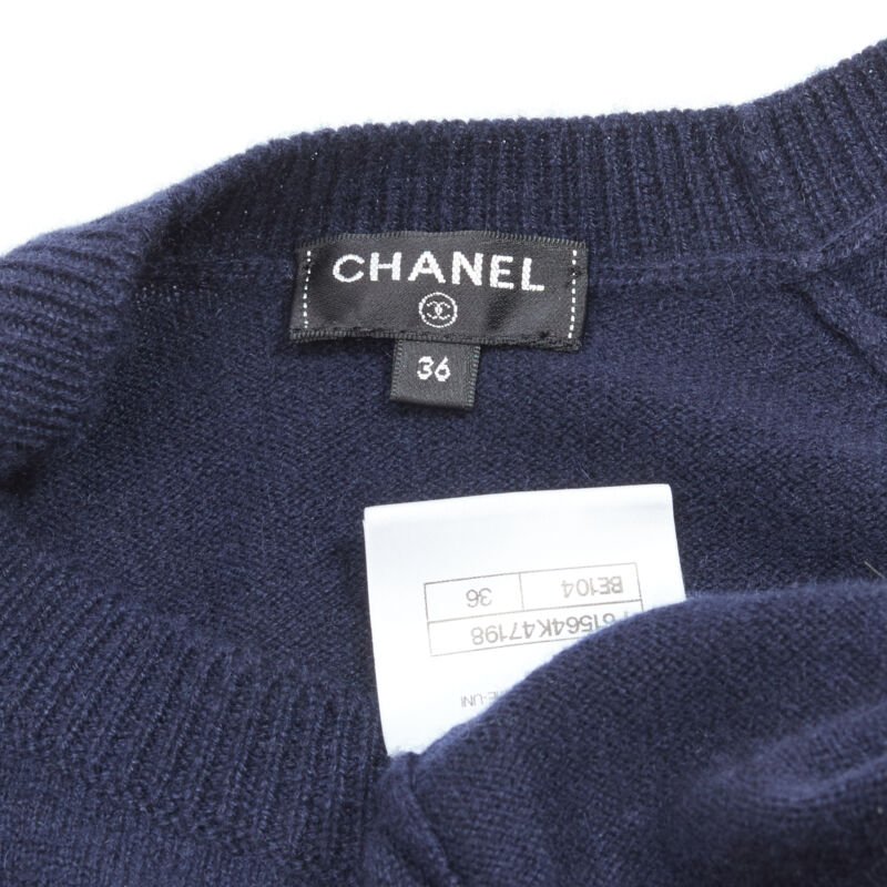 CHANEL 98% cashmere blend navy gold Egypt Hieroglypic pullover sweater FR36 S