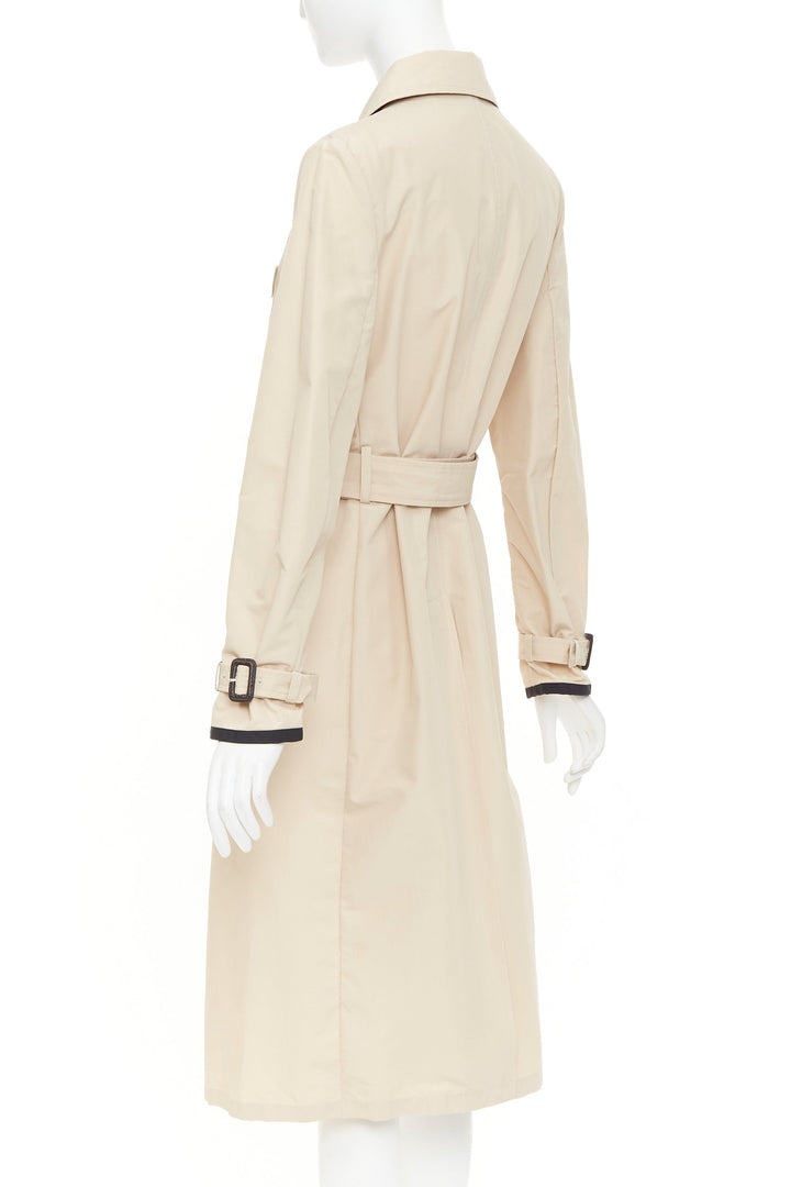 PRADA 2019 beige cotton black bow tie logo tape belted trench coat IT42 M