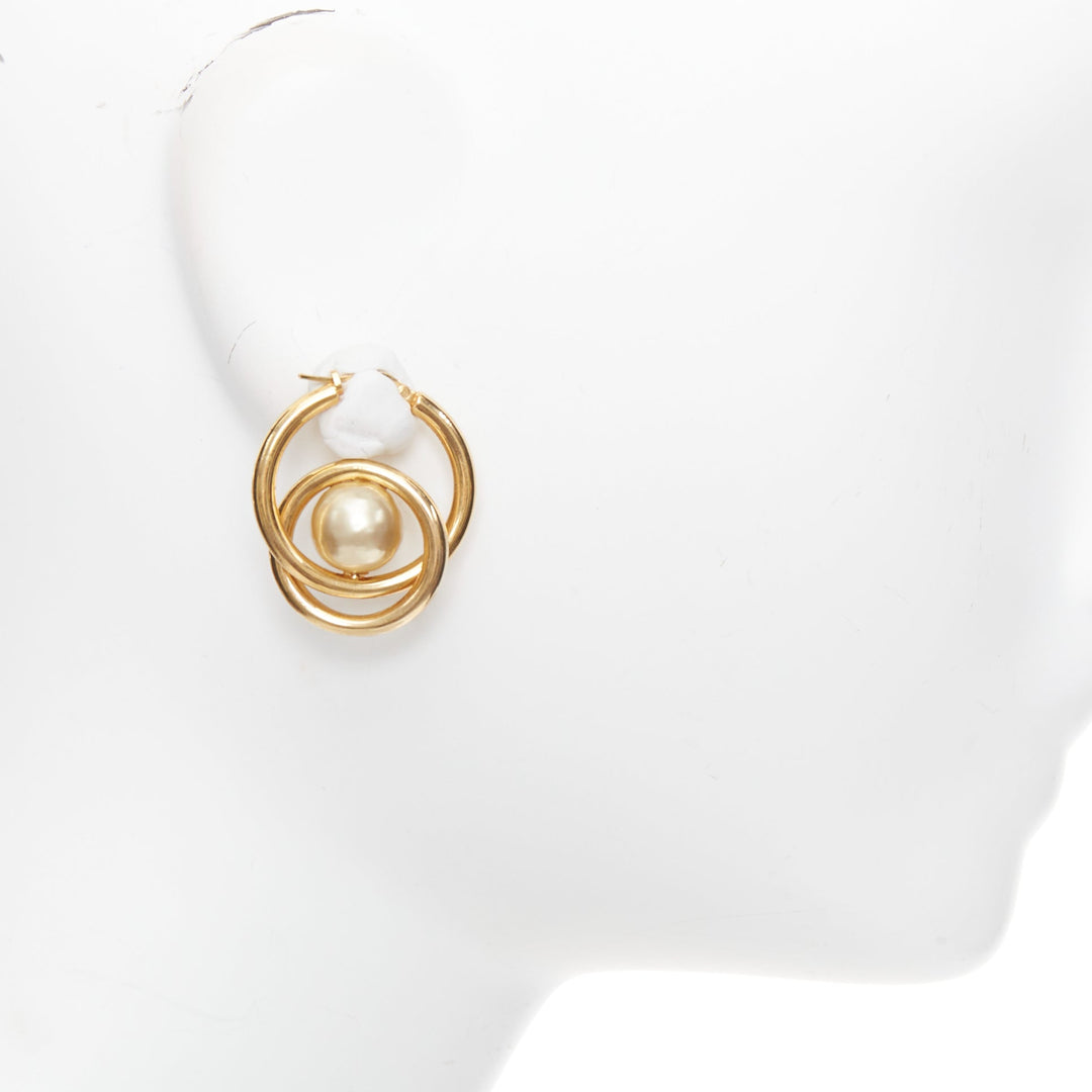 rare OLD CELINE Phoebe Philo 2018 Spiral Double faux pearl hoop pin earring Pair