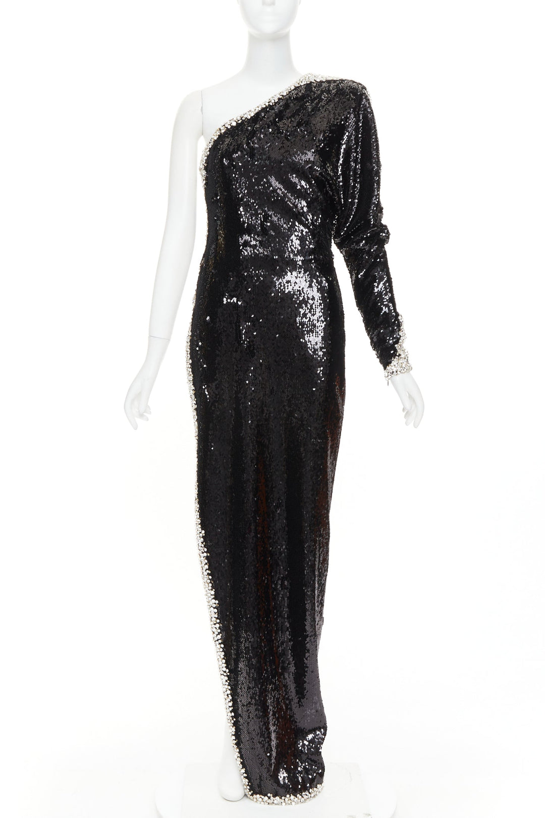 ALEXANDRE VAUTHIER COUTURE SS2021 black sequin silver crystal one shoulder dress