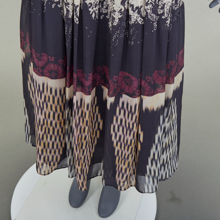 ETRO 2016 multicolored abstract woodcut print silk pleated maxi wrap skirt IT42
