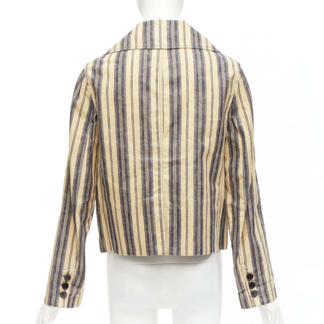 CHRISTIAN DIOR 2020 Runway beige striped linen double breasted blazer FR36 S
