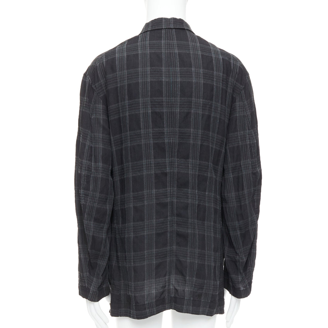 YOHJI YAMAMOTO Homme Plus grey checked slashed pocket blazer jacket JP2 M