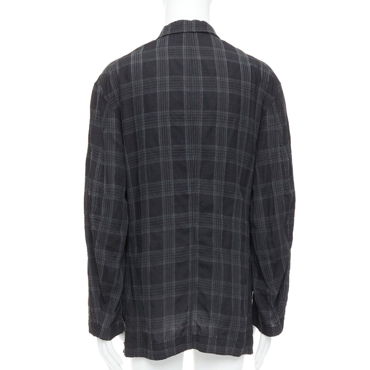 YOHJI YAMAMOTO Homme Plus grey checked slashed pocket blazer jacket JP2 M