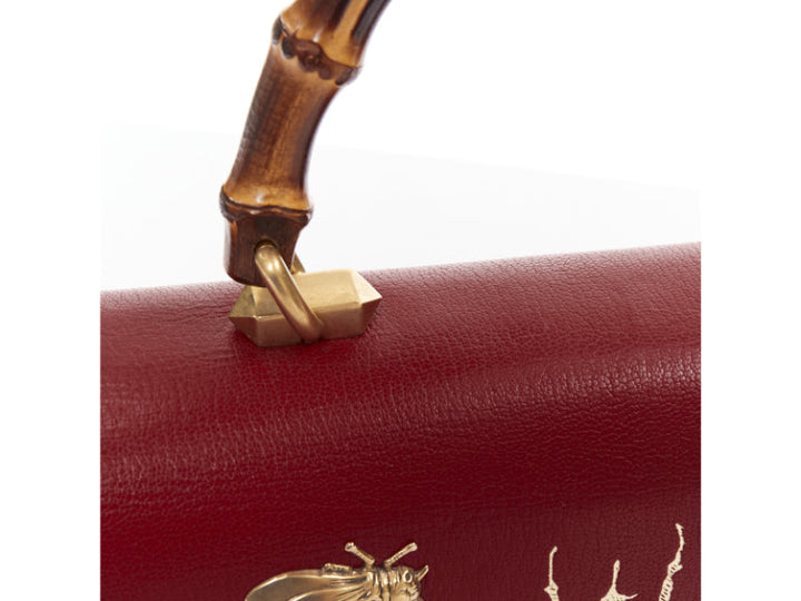 GUCCI Ottilia Bamboo Top Handle red gold insect embellished bag