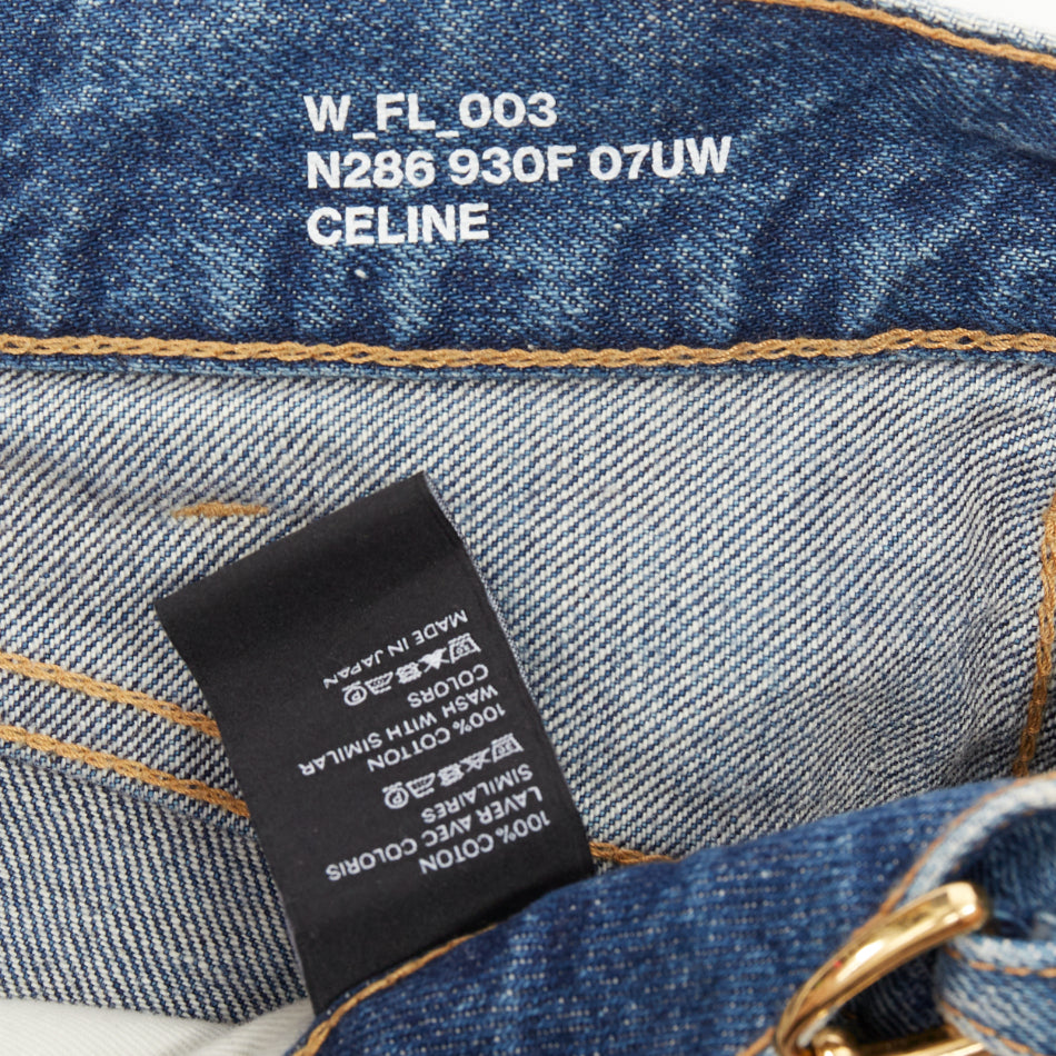 CELINE W_FL_003 N286 930F 07UW denim gold horsebit logo buckles flare jeans 26"