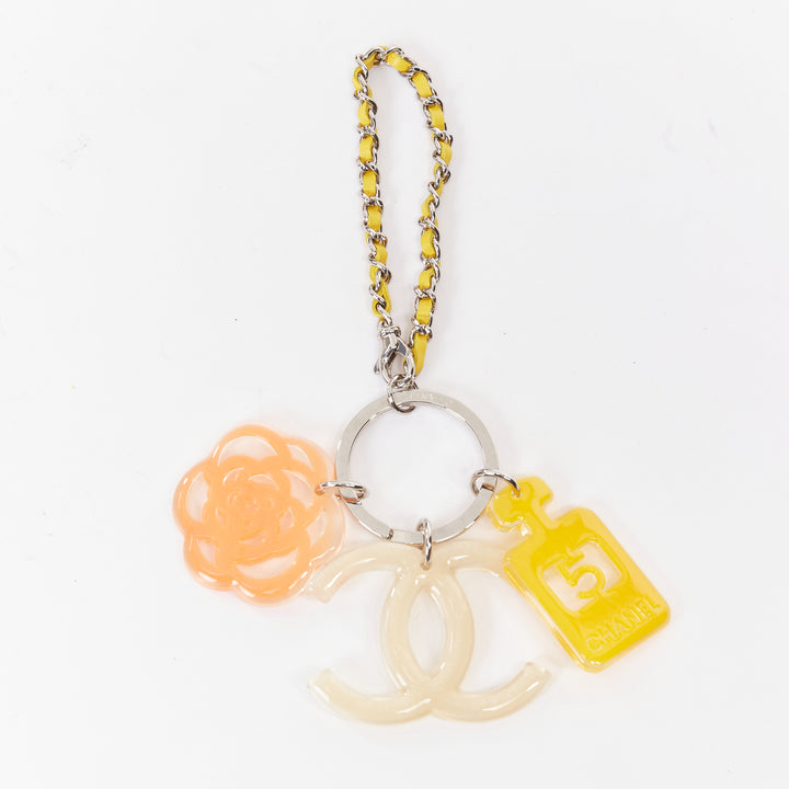 CHANEL 07P multicolor resin No.5 perfume camellia camellia keychain bag charm