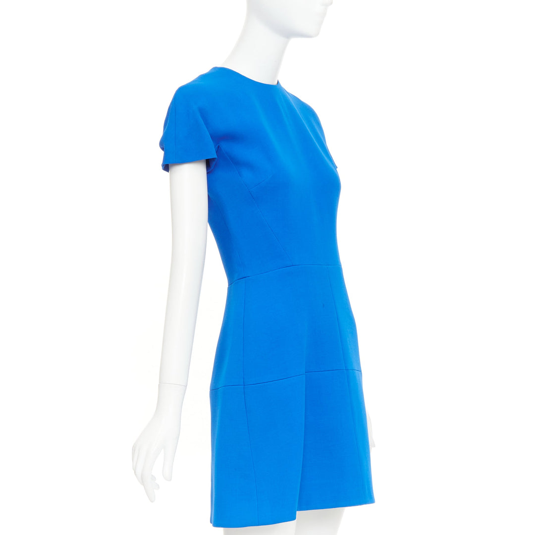 VICTORIA BECKHAM cobalt blue silk structured cap sleeve cocktail dress UK8 S