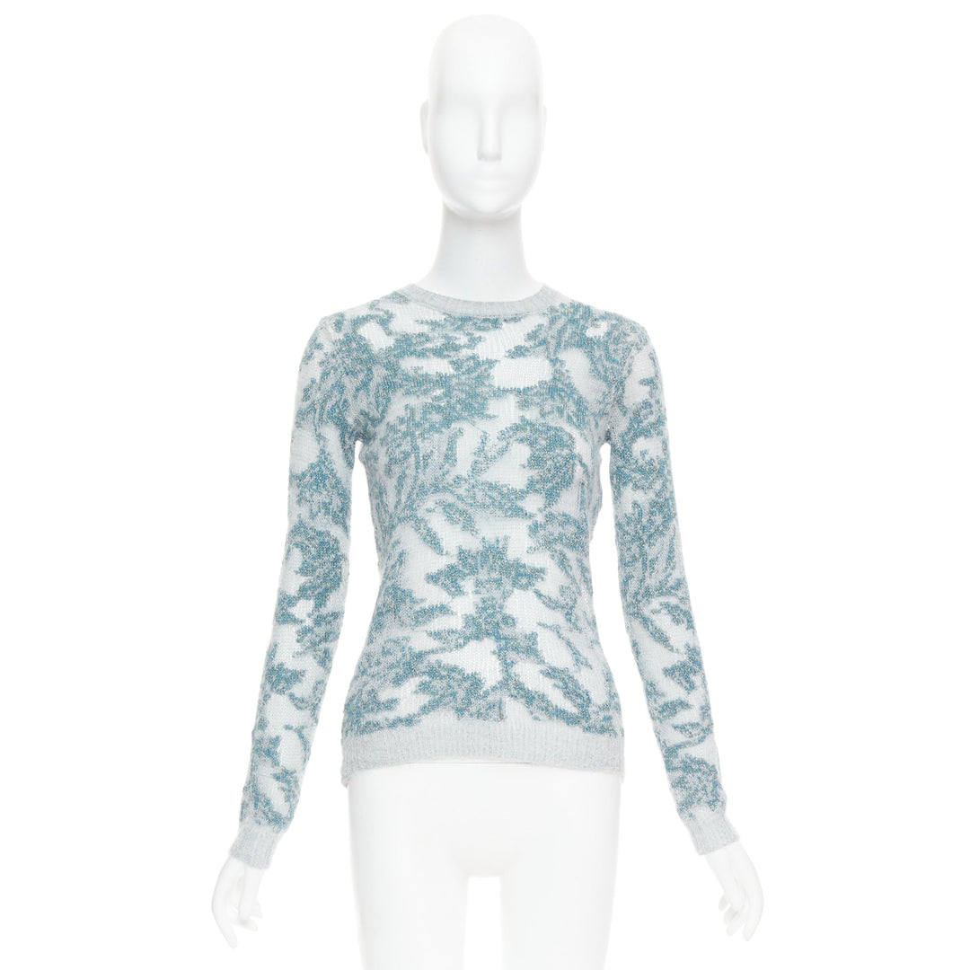 DIOR 2023  Brocart grey blue cashmere blend loose knit sweater FR34 XS