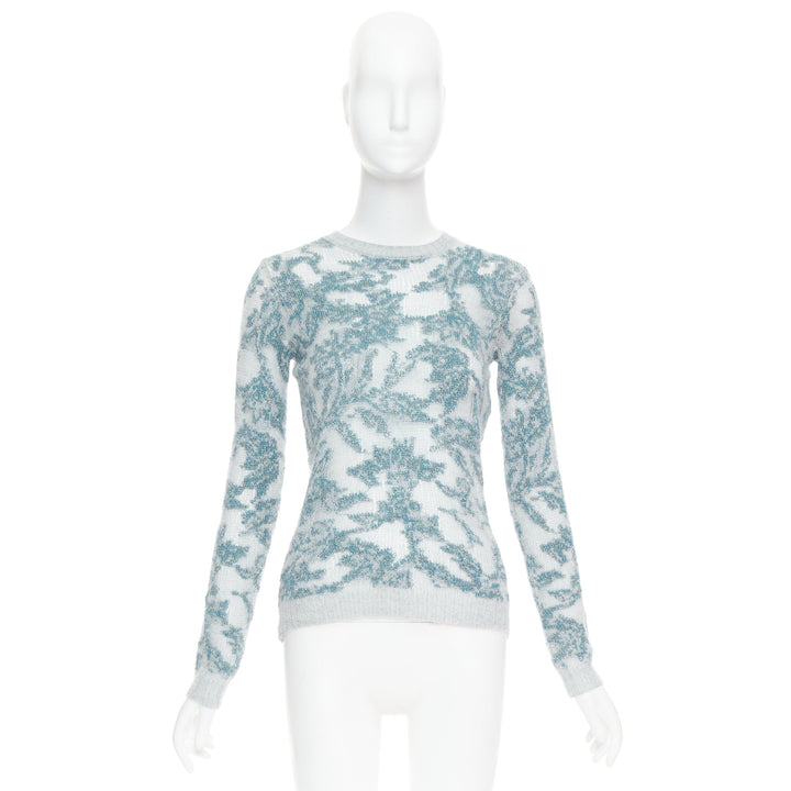 DIOR 2023  Brocart grey blue cashmere blend loose knit sweater FR34 XS