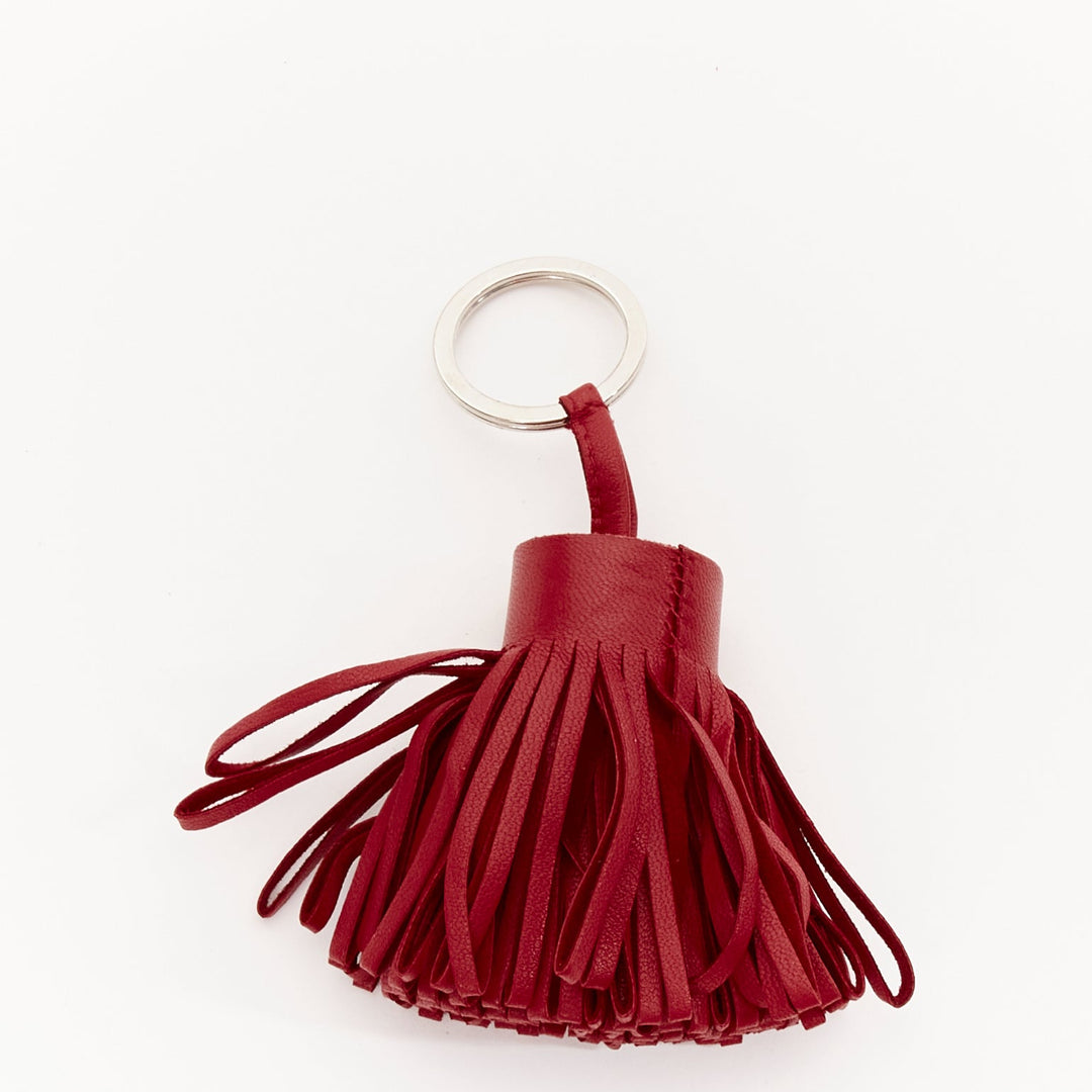 HERMES Milo Carmen red leather single tassel PHW silver keyring bag charm