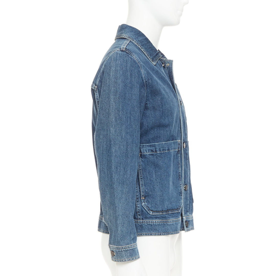 BOTTEGA VENETA blue washed denim patch pocket discreet logo chore jacket IT48 M