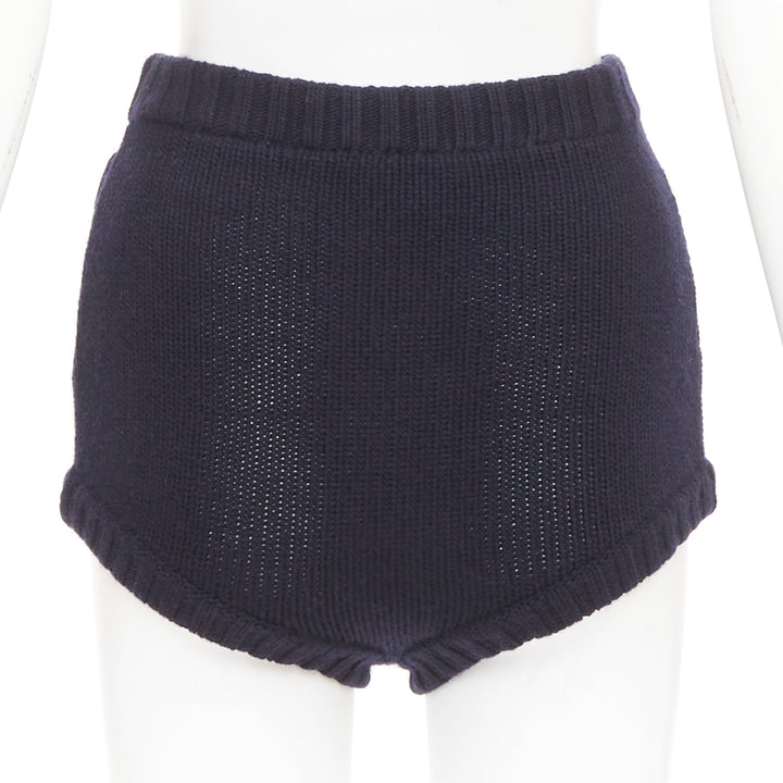 CHLOE 2024 Runway classic navy wool cashmere blend button knit mini shorts XS