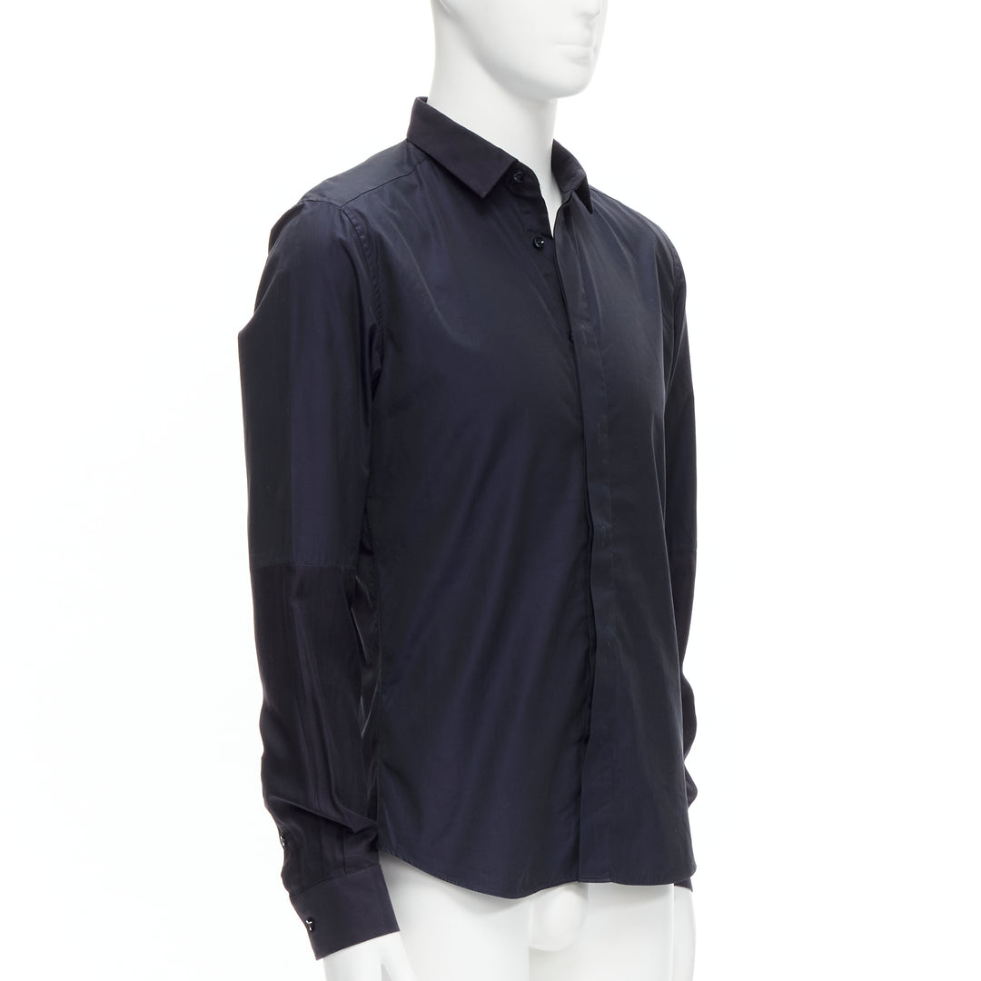 VALENTINO classic minimal navy poplin twill contrast collar dress shirt EU40 L