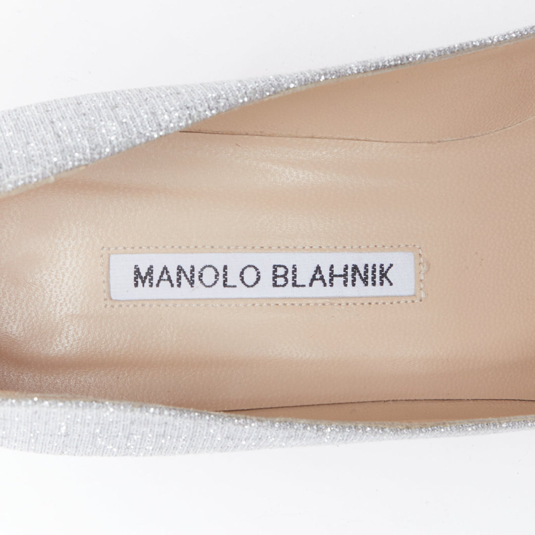 MANOLO BLAHNIK Hangisi 60 silver fabric crystal buckle pumps EU39