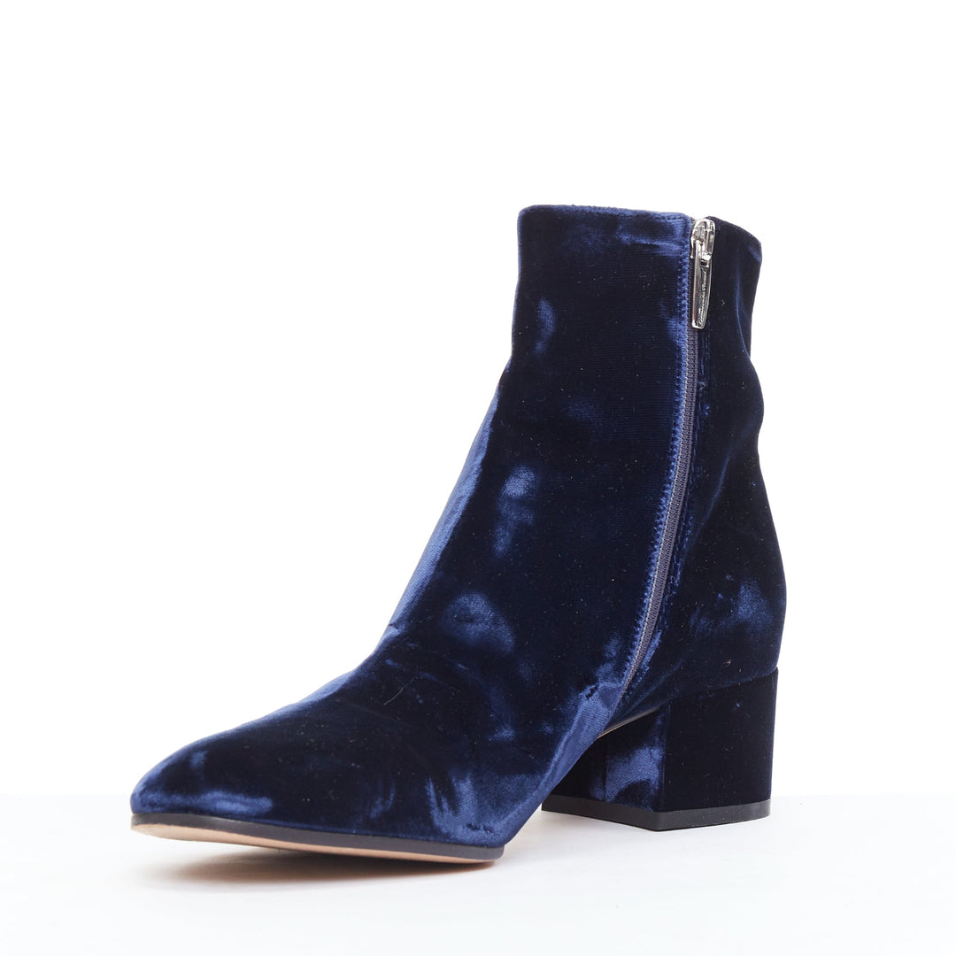 GIANVITO ROSSI Margaux navy velvet minimal zip ankle boots EU37.5