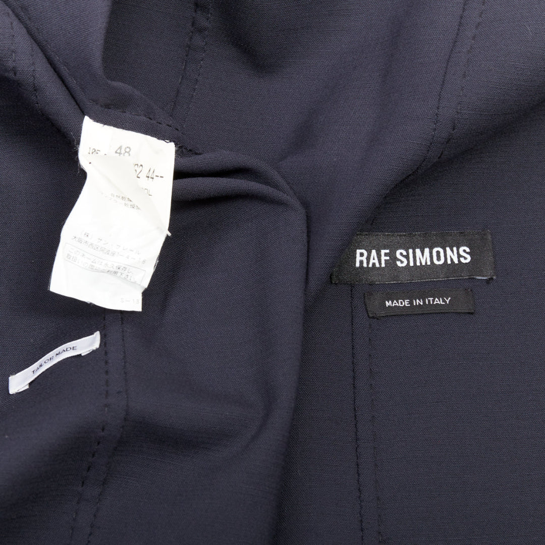 RAF SIMONS black virgin wool off centre buttons patch pocket long blazer IT48 M