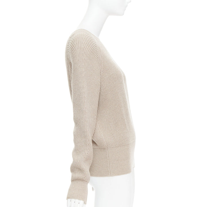 STELLA MCCARTNEY 2015 taupe virgin wool contour ribbed knit sweater IT38 XS