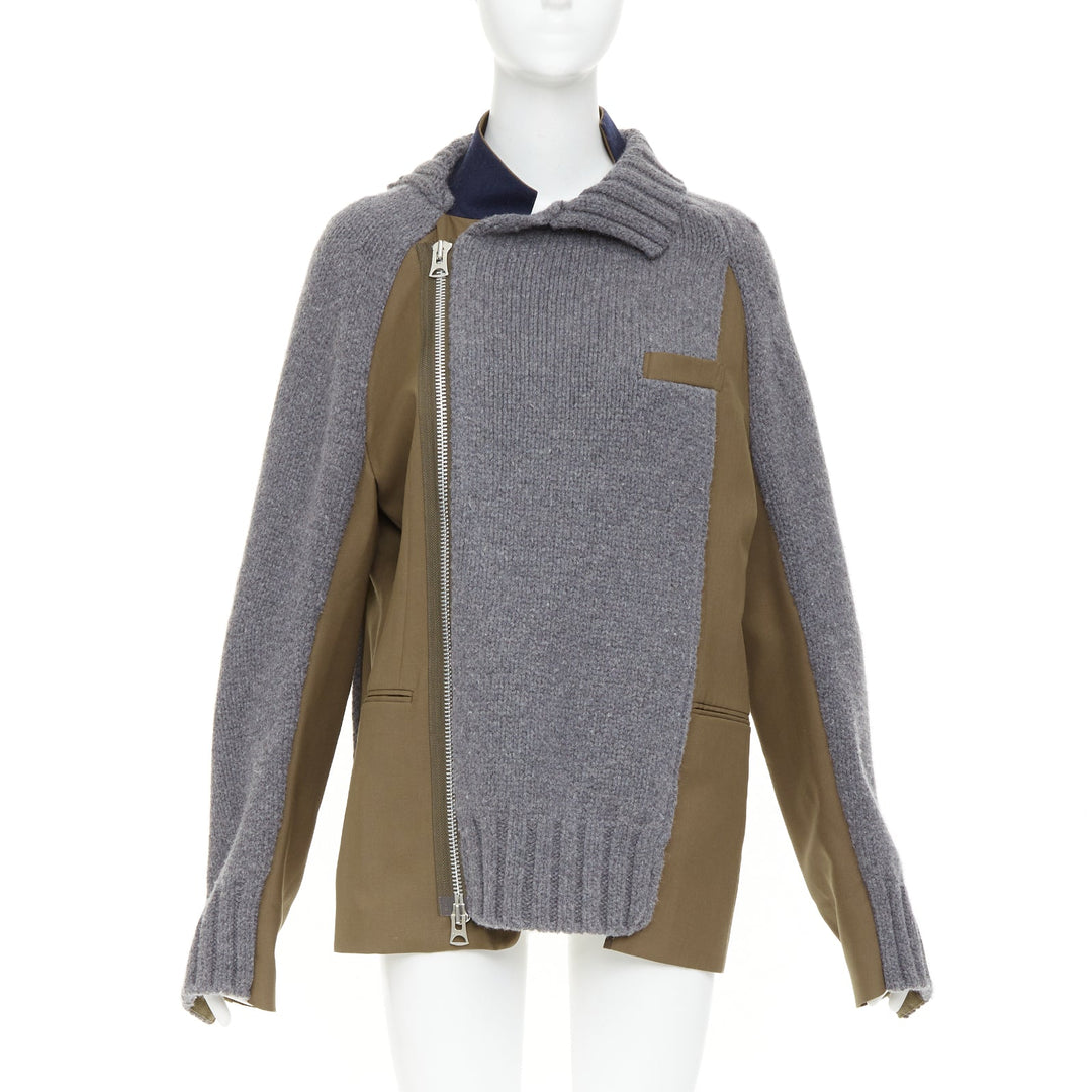 SACAI 2022 Hybrid grey cardigan knit wool suiting deconstructed jacket JP2 M