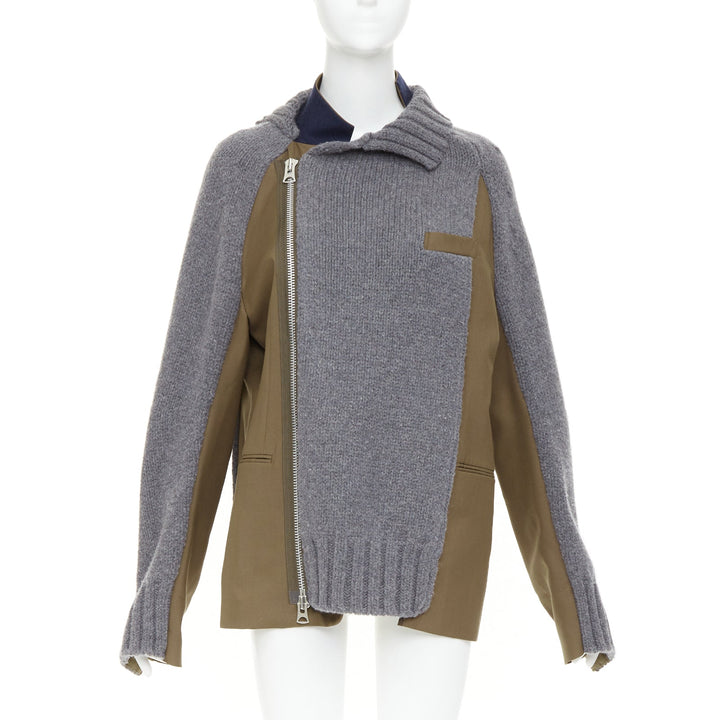 SACAI 2022 Hybrid grey cardigan knit wool suiting deconstructed jacket JP2 M