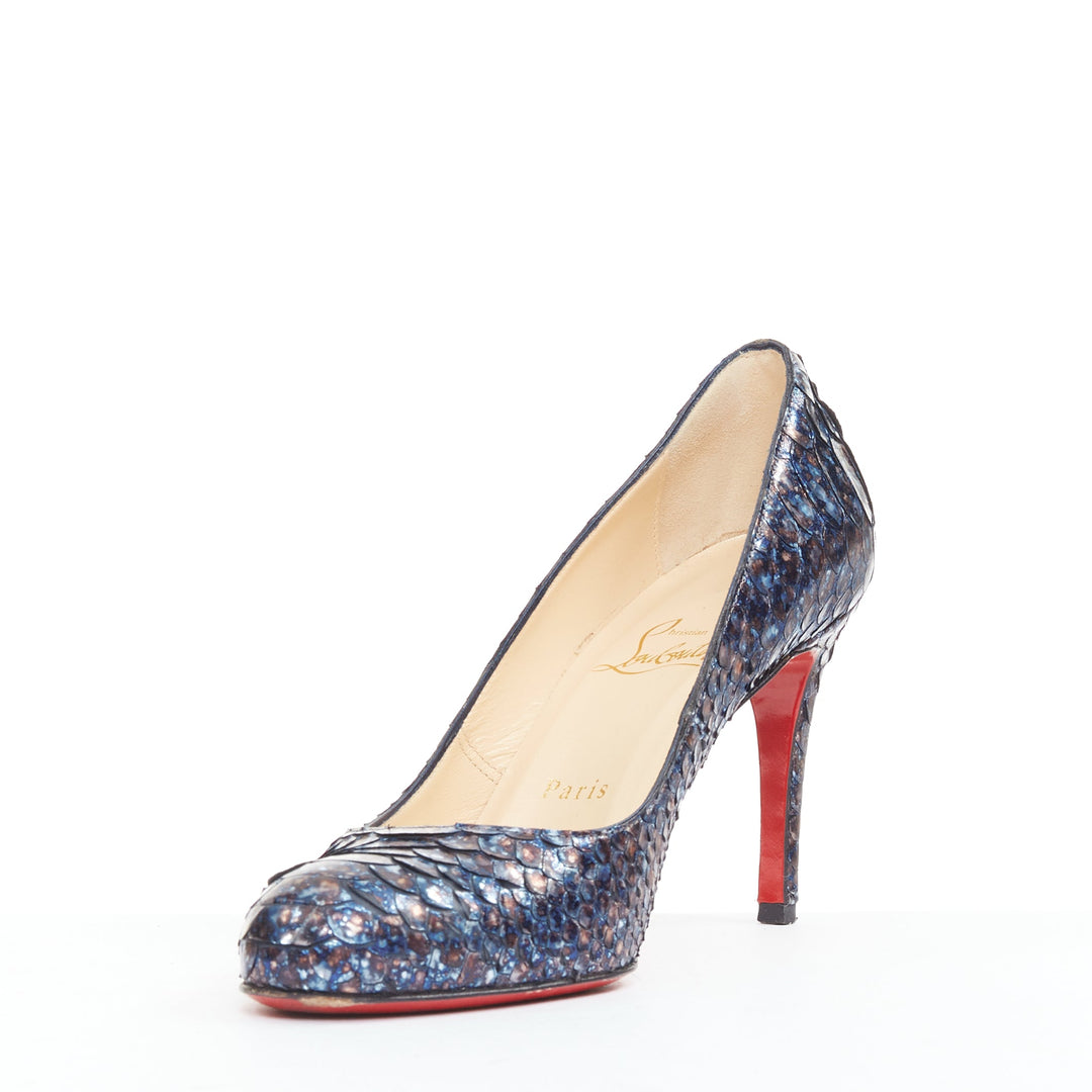 CHRISTIAN LOUBOUTIN Simple Pump 85 Acid Blue scaled almond toe pump EU37.5