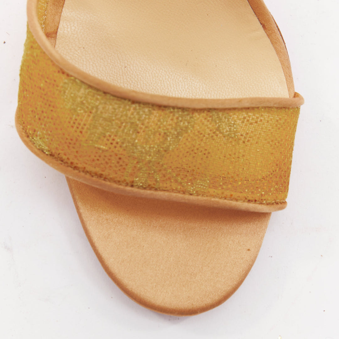 CHRISTIAN LOUBOUTIN 2011 gold lace nude satin trim straps cone sandals EU37.5