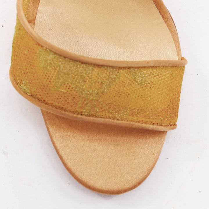 CHRISTIAN LOUBOUTIN 2011 gold lace nude satin trim straps cone sandals EU37.5