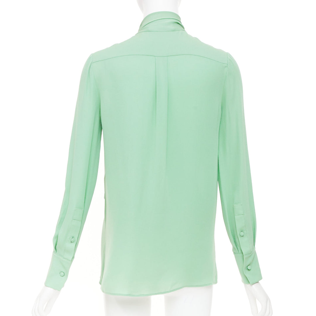 VALENTINO 2019 pastel mint green long sleeve silk crepe pussy bow blouse IT38 XS