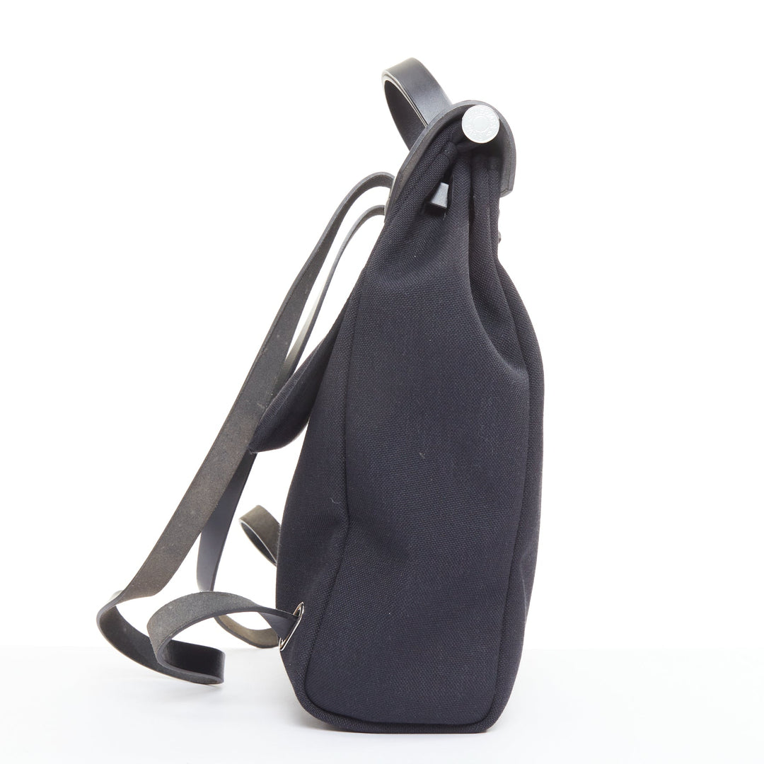 HERMES Herbag A Dos Backpack 2-in-1 black toile canvas vache calfskin bag