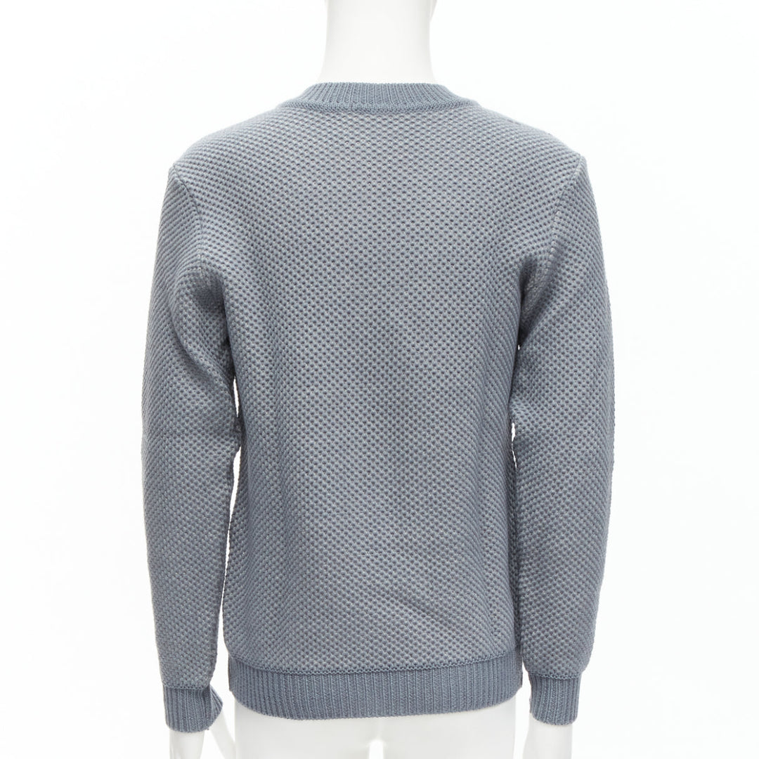 STEPHEN SCHNEIDER 100% textured waffle wool grey crew neck sweater Sz 4 L