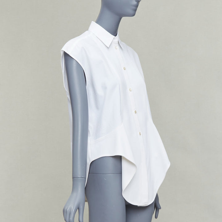 BALENCIAGA white mixed fabric drape cap sleeves collared shirt FR36 S