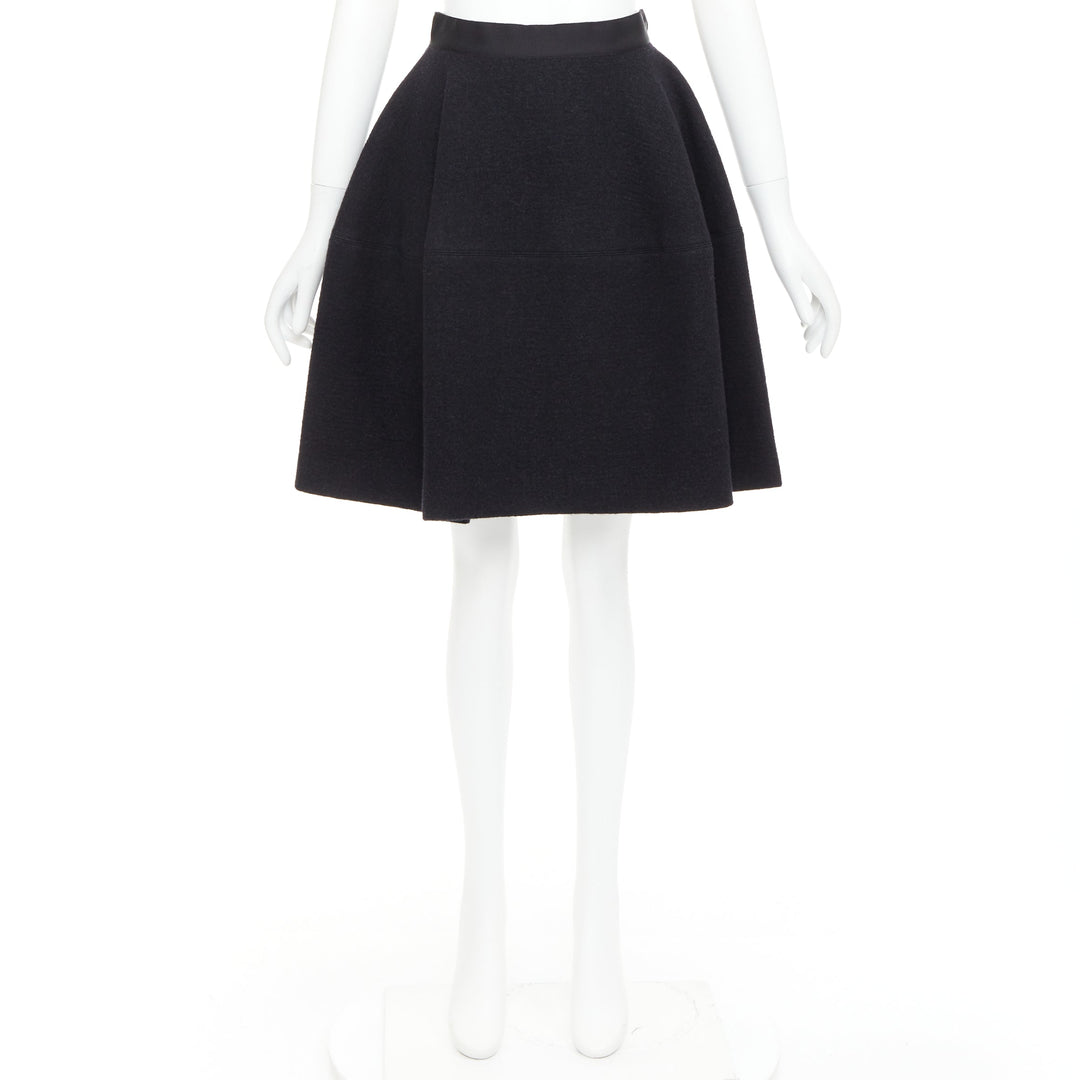 LANVIN grey wool blend black waistband constructed bell shaped skirt FR34 XS