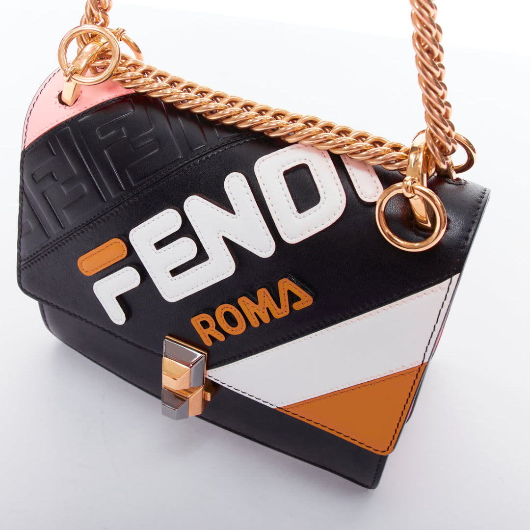 FENDI FILA 2018 Roma Mania Kan I black yellow leather crossbody flap bag