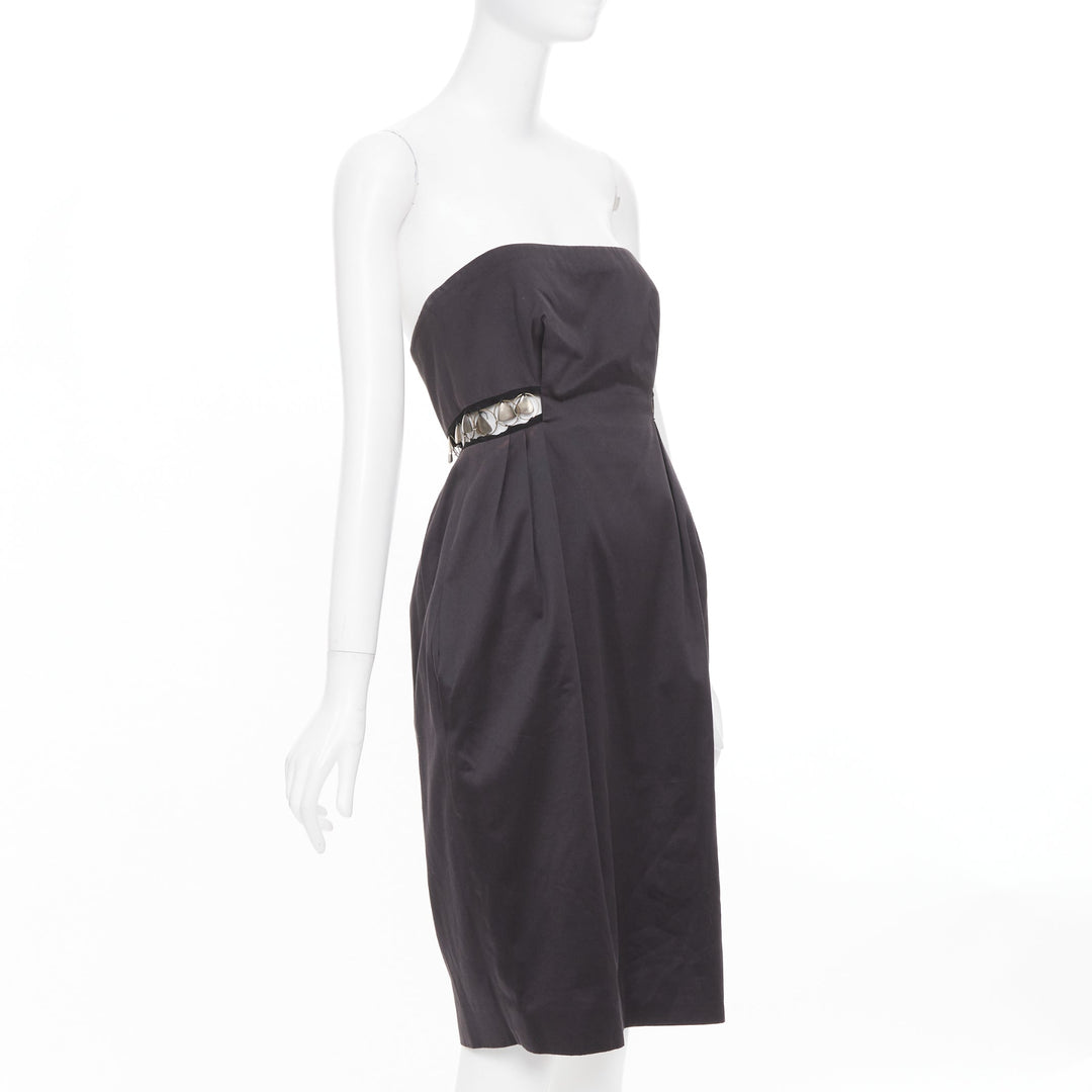 CHLOE 2011 aged chain embellishments pleated cut out strapless dress FR36 S