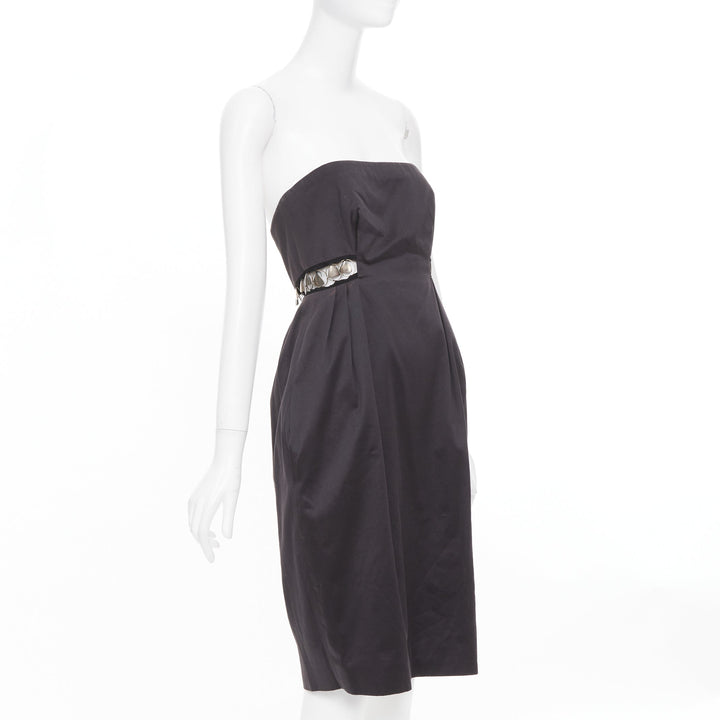 CHLOE 2011 aged chain embellishments pleated cut out strapless dress FR36 S
