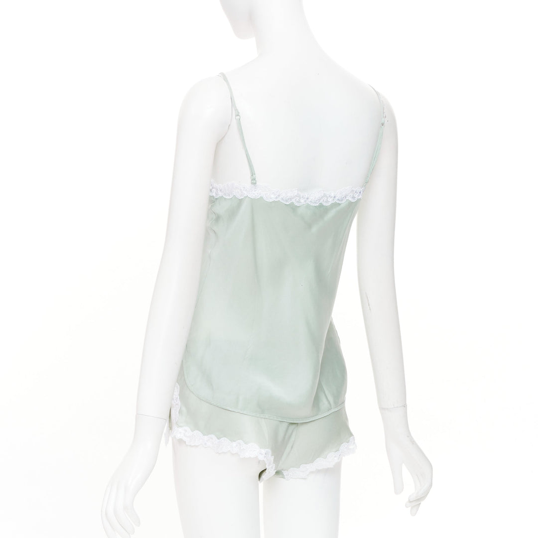 LA PERLA Maison pale green lace silk blend pajama camisole shorts set FR38 M