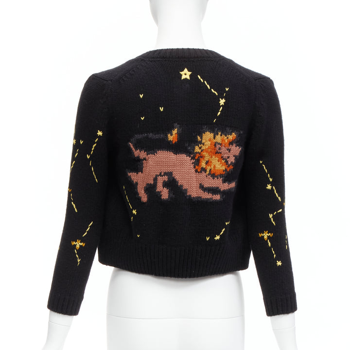 CHRISTIAN DIOR 2022 Pixel Zodiac Leo black wool cashmere cropped cardigan FR34