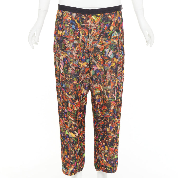 DRIES VAN NOTEN 2008 multicolor 100 % silk watercolor print tapered pant FR42 XL