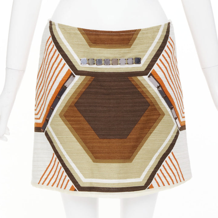 MIU MIU geometric textured cotton linen embellished plate mini skirt IT40 S