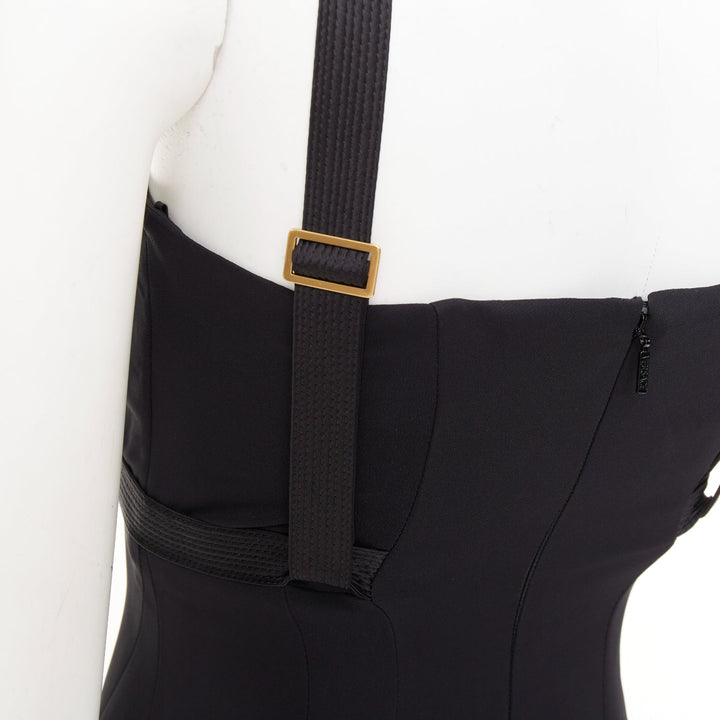 VERSACE black gold Medusa plaque bondage accent midi harness dress IT38 XS