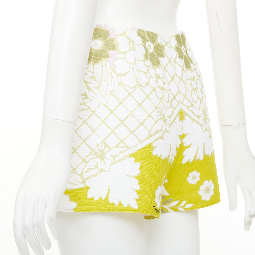 VALENTINO 2020 green yellow white floral lattice graphic jacquard shorts IT38 XS
