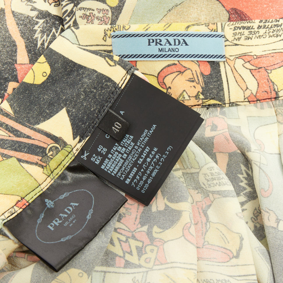 PRADA 2018 Runway manga anime comic strip graphic black tie silk skirt IT40 S