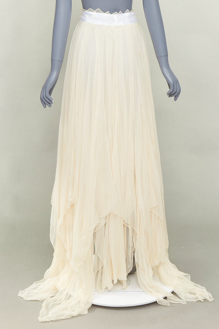 JEAN PAUL KNOTT cream hand-rolled pure chiffon silk white ribbon wrap skirt